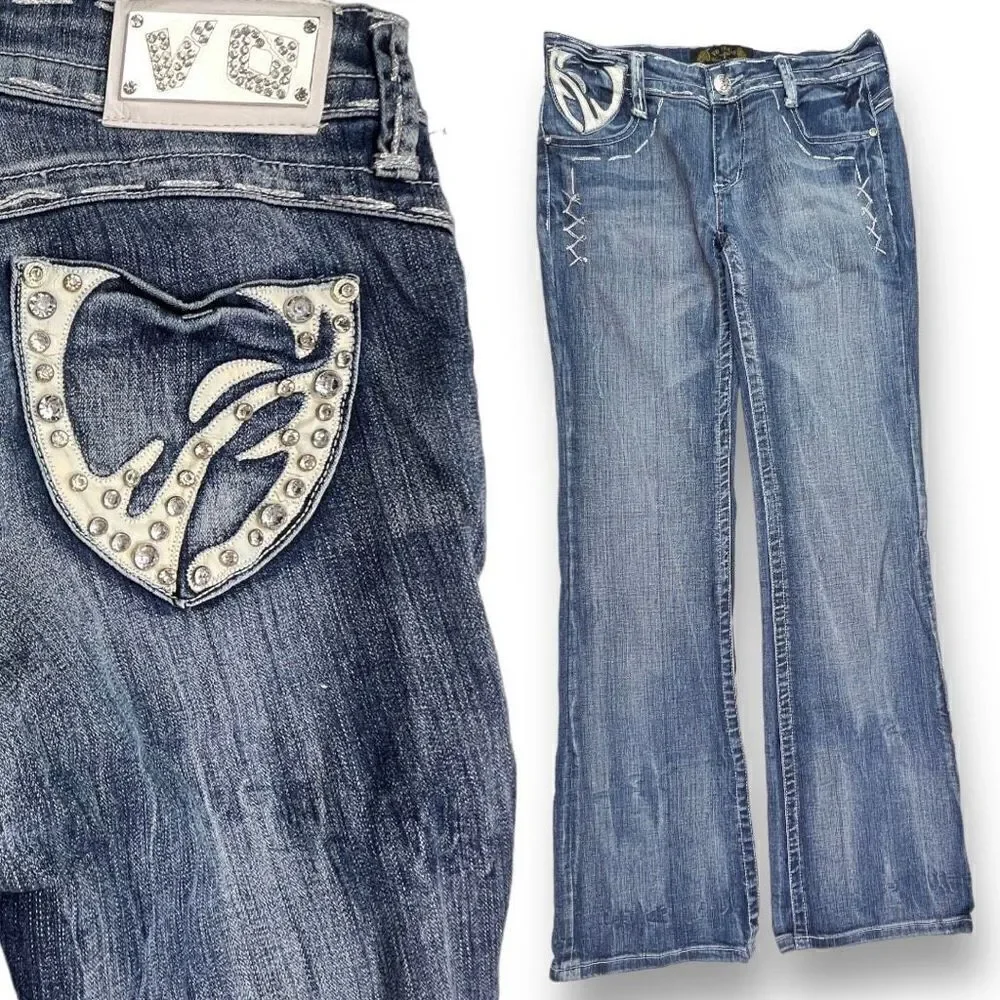 V.O. Jeans | Blue Embellished-Pocket Jeans - Women 30 Boot Cut Low Rise Y2K